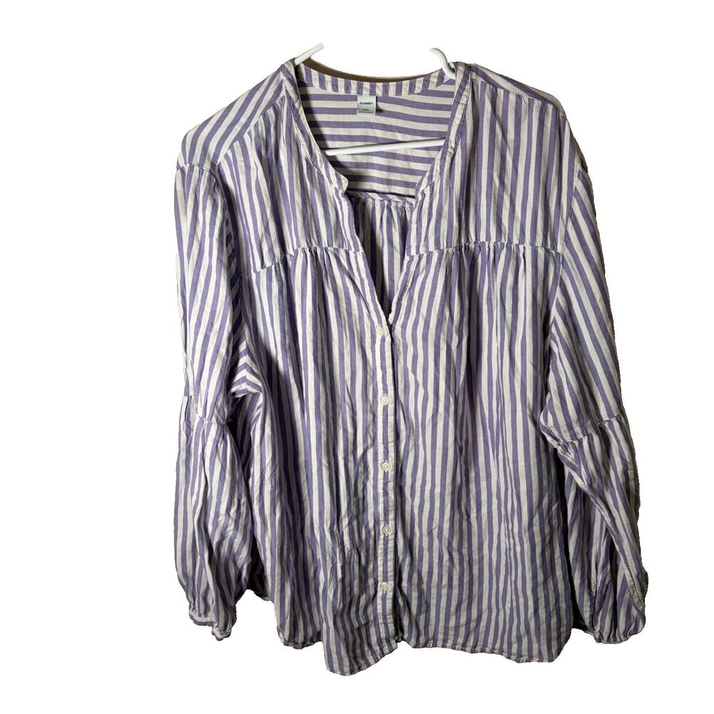 Old Navy Blouse Women's XXL Purple Long Sleeve Ruffle Button Up Casual Top